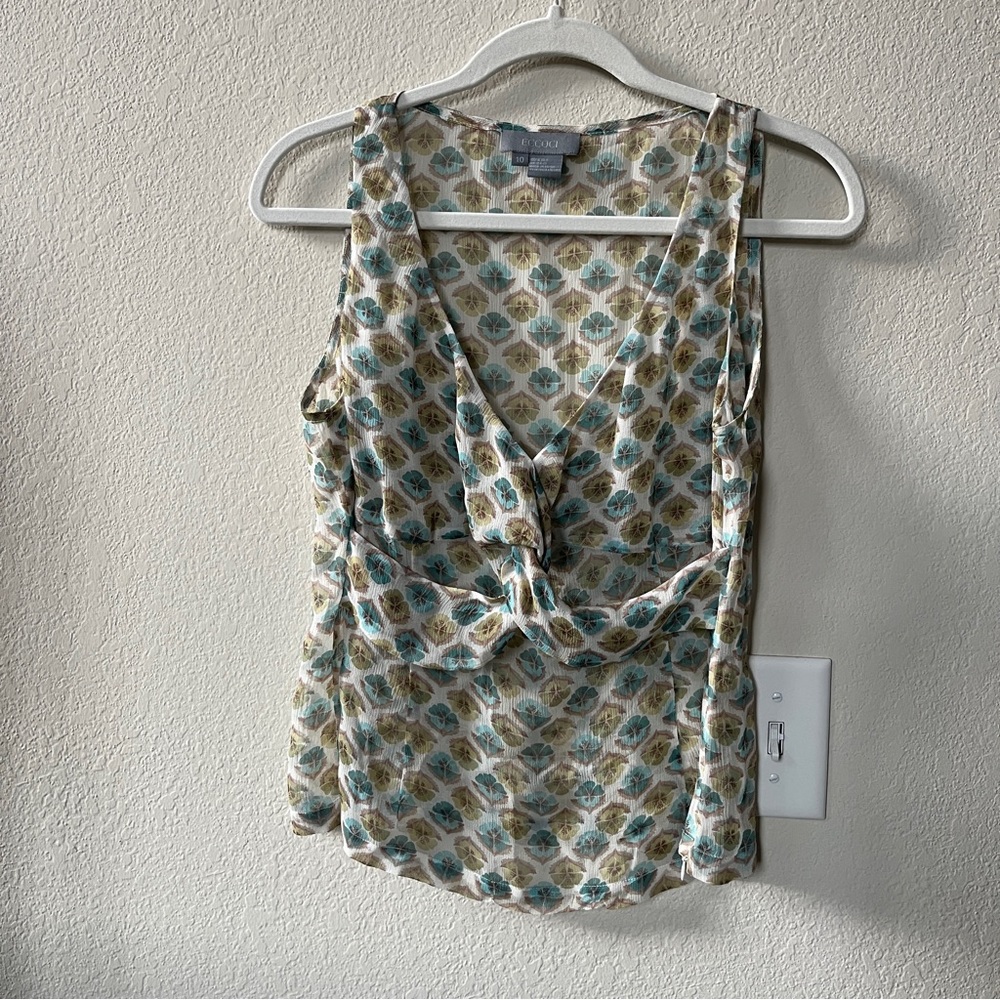Eccoci Y2K Sheer Silk Floral Sleeveless V-neck Blouse